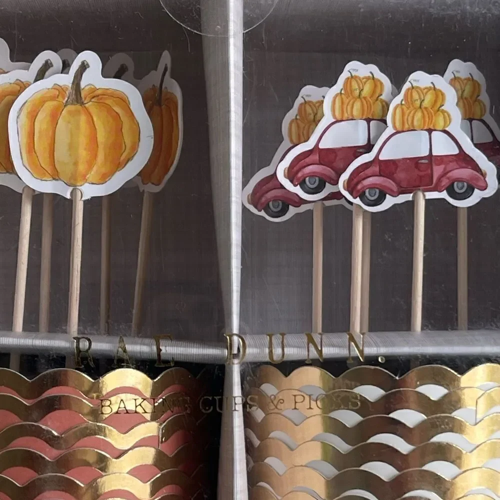Rae Dunn 12 Piece Fall “Happy Harvest & Thankful” Cupcake Liners & Picks NIB